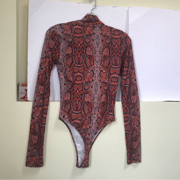 I.AM.GIA.NEW Bodysuit Snake Print Mock Neck Stretch Long Sleeve High Leg Animal - Picture 3 of 15